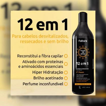 Imagem de Condicionador Fattore Fórmula 12 em 1 - 1 Litro Passo 3 Reconstrutor para Cabelos Desvitalizados, Ressecados e Sem Brilho