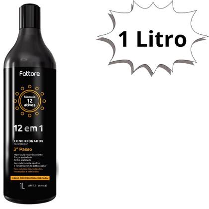 Imagem de Condicionador Fattore Fórmula 12 em 1 - 1 Litro Passo 3 Reconstrutor para Cabelos Desvitalizados, Ressecados e Sem Brilho