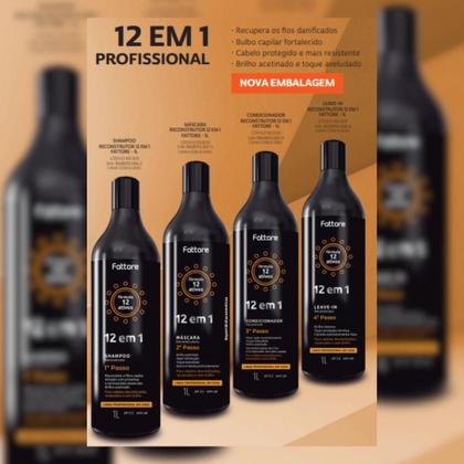 Imagem de Condicionador Fattore Fórmula 12 em 1 - 1 Litro Passo 3 Reconstrutor para Cabelos Desvitalizados, Ressecados e Sem Brilho