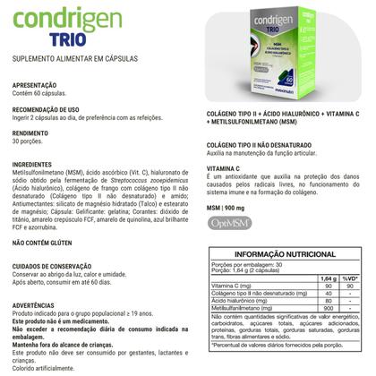Imagem de Condrigen Trio MSM Colágeno Tipo 2 + Ácido Hialurônico 60 Cáps Maxinutri