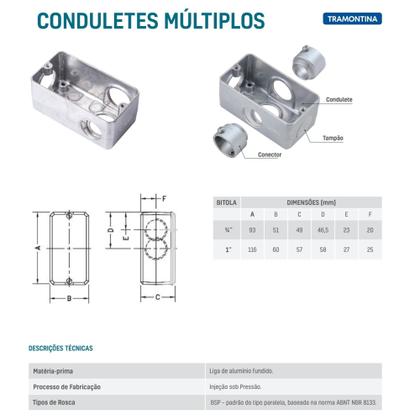 Imagem de Condulete C alumínio 3/4 Tramontina tomada dupla