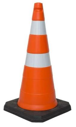 Imagem de Cone Obra (Kit c/2 Pçs) c/Faixa Refletiva + Base de Borracha maciça de 3,200 Kg