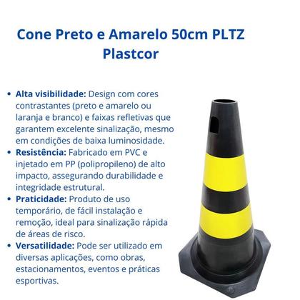Imagem de Cone Sinalização Preto e Amarelo 50cm PLTZ Plastcor