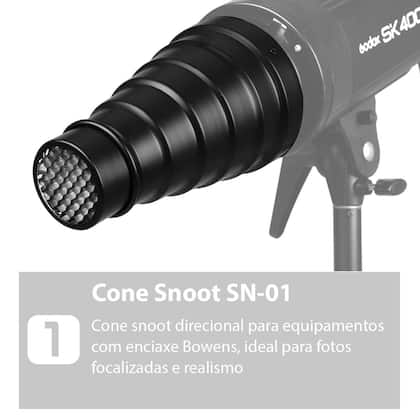 Imagem de Cone Snoot Bowens Godox Sn-01 Para Flash Estúdio Sk300 Sk400 Qs600 F300