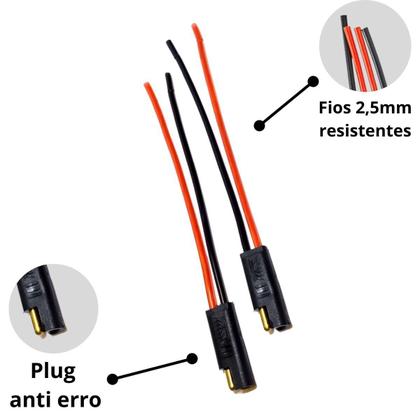 Imagem de Conector 2 vias com fio 2,5 mm chicote preto plug para caixa anti erro reforçado resistente macho e fêmea