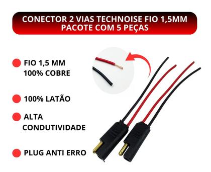 Imagem de Conector 2 Vias Technoise Fio 1,5mm - Pacote Com 5 Peças