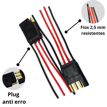 Imagem de Conector 4 Vias Com fio 2,5mm Chicote plug para caixa par home theater Emborrachado preto Reforçado macho e femea