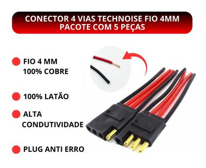 Imagem de Conector 4 Vias Technoise Fio 4,0mm - Pacote Com 5 Peças