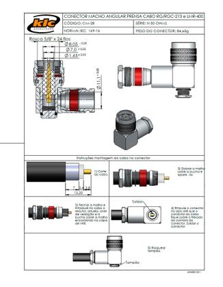 Imagem de Conector 50 Ohms N Macho Angular Prensa Cabo RG-213 - CM-28 - Gav 111 - KLC