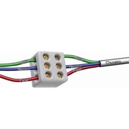 Imagem de Conector Chuveiro  Tripolar 10mm Porcelana Emenda 50a 250v Eletrico Adaptador Fio Cabo Polos