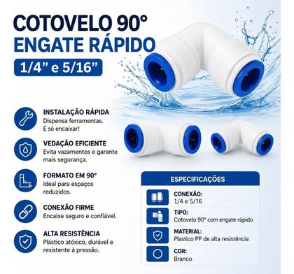 Imagem de Conector Cotovelo Engate Rápido Mangueira 1X4 X 5X16  Para Filtro de Água, Purificador, Osmose Reversa