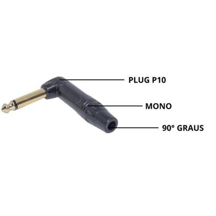Imagem de Conector custom sound p10 mono 90 graus profissional fenolite cstc 90 bk gd cs505