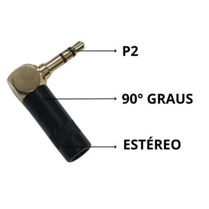 Imagem de Conector custom sound p2 90 graus stereo profissional csjp 90 bk gd preto dourado cs805