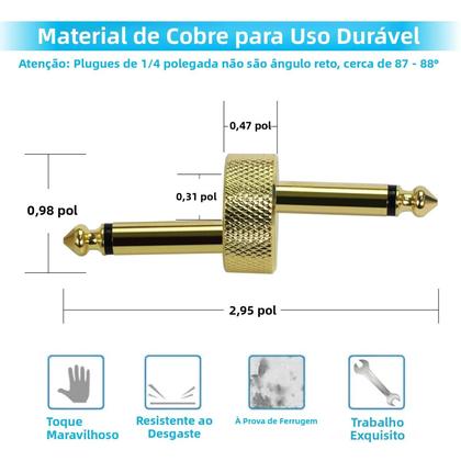 Imagem de Conector De Pedal De Guitarra Tipo Z De 6.3mm (1/4 De Polegada) - Pacote Com 4 Acopladores Macho De
