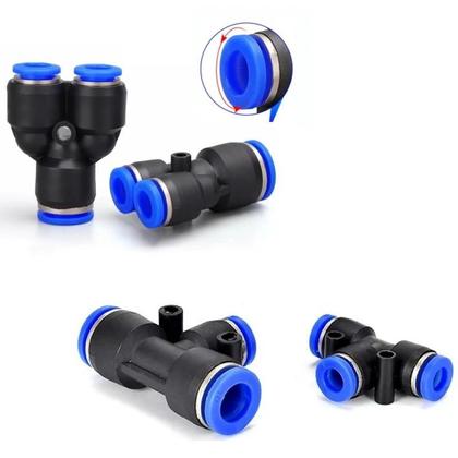 Imagem de Conector De Tubo Pneumático Em T De 4 6 8 10 12 16mm Em Forma De T Com Porta De 3 Vias E Conexões De