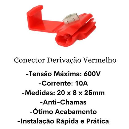 Imagem de Conector Derivaçao Reforçado e resistente Tap Link Vermelho 0,5 a 1,0 mm² 10 Unidades Emenda Cabos e Fios