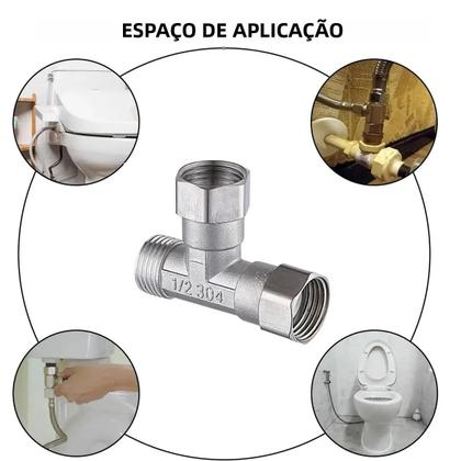 Imagem de Conector Em T De Aço Inoxidável Com Divisor De 3 Vias, Conector Flexível Removível Com Tampa