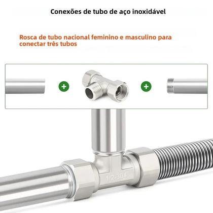 Imagem de Conector Em T De Aço Inoxidável Com Divisor De 3 Vias, Conector Flexível Removível Com Tampa
