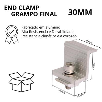 Imagem de Conector Fixador Grampo Final Painel Solar 30mm - 08 Peças