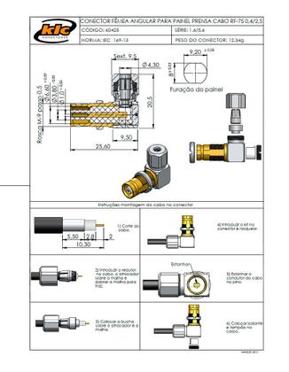 Imagem de Conector IEC 169-13 Tipo 1.6/5.6 Fêmea Angular Cabo para Painel Prensa Cabo 0.4/2.5 - 60425 - Gav 76 - KLC