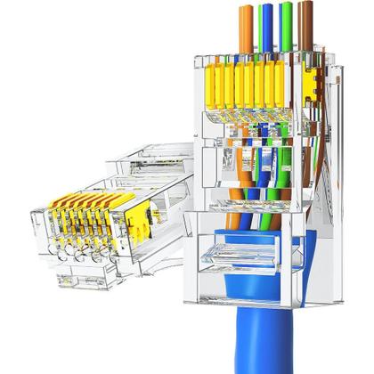 Imagem de Conector RJ45 AMPCOM CAT6/CAT5E - Banhado a Ouro - Conector de Passagem