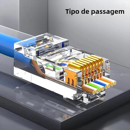 Imagem de Conector RJ45 AMPCOM CAT6/CAT5E - Banhado a Ouro - Conector de Passagem