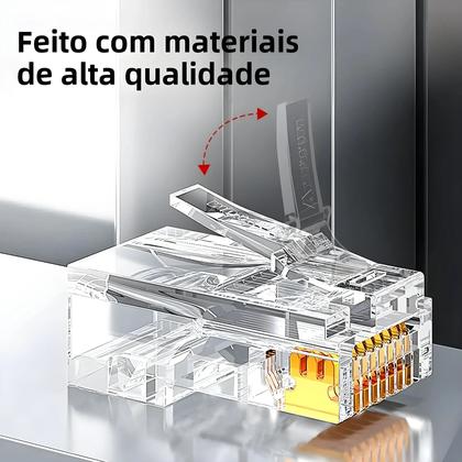 Imagem de Conector RJ45 AMPCOM CAT6/CAT5E - Banhado a Ouro - Conector de Passagem