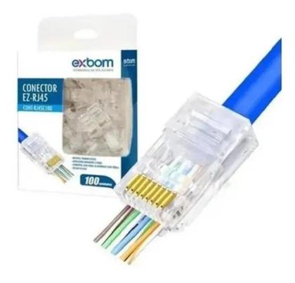 Imagem de Conector Rj45 Vazado Cat5e - Exbom - Pacote C/ 100 Unidades