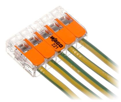 Imagem de Conector Terminal Wago Original - 5 Pólos 221-415 Para Cabos e Fios - Até 4mm