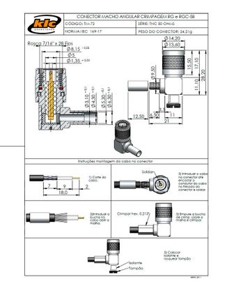 Imagem de Conector TNC Macho Angular Cabo Crimpagem RG-58 / RGC-58 - TM-72 - Gav 112 - KLC