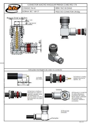 Imagem de Conector TNC Macho Angular Cabo Prensa Cabo RG-174 - TM-41 - Gav 124 - KLC
