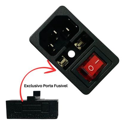 Imagem de Conector Tomada AS-03 Tripolar Macho Com Chave Gangorra KCD1-104N - Vermelha - Kit 5 Peças