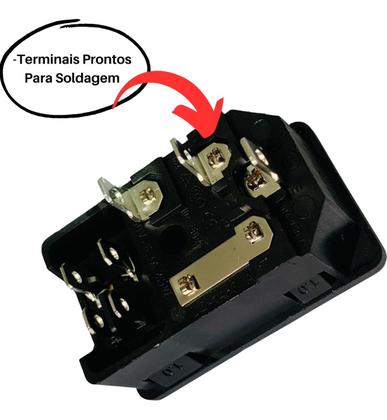Imagem de Conector Tomada AS-03 Tripolar Macho Com Chave Gangorra KCD1-104N - Vermelha - Kit 5 Peças