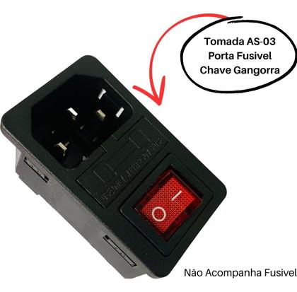 Imagem de Conector Tomada AS-03 Tripolar Macho Com Chave Gangorra KCD1-104N - Vermelha - Kit 5 Peças