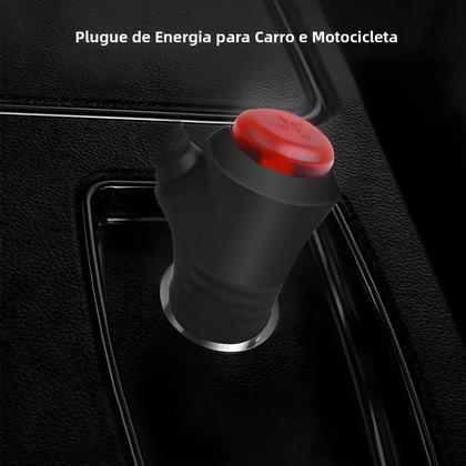 Imagem de Conector Universal Para Isqueiro De Carro Com Cabo De 1,5 Metro 12V 24V Interruptor Liga/Desliga