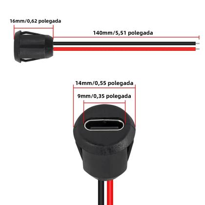 Imagem de Conector USB Tipo-C À Prova d'Água 2 Pinos 5PCS Plug De Carregamento Rápido Soquete Fêmea