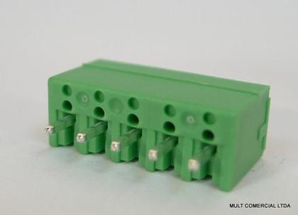 Imagem de Conector Verde Multipolar STL1550.05GV Macho 180º de 5 vias com as laterais Fechadas - Passo 3,5mm - Phoenix Mecano