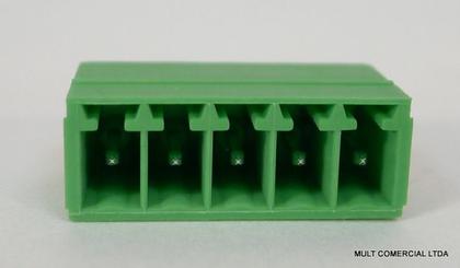 Imagem de Conector Verde Multipolar STL1550.05GV Macho 180º de 5 vias com as laterais Fechadas - Passo 3,5mm - Phoenix Mecano