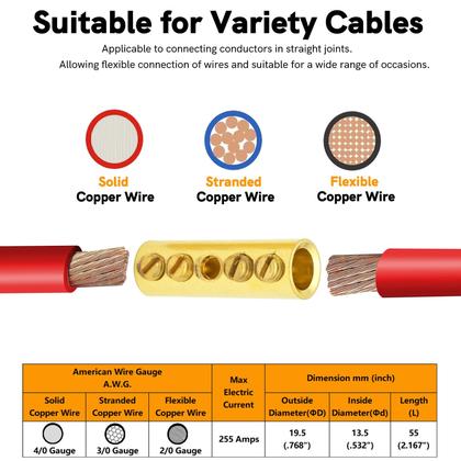 Imagem de Conectores de extremidade de fio SVAAR 000 Gauge 4 PCS de latão com termorretrátil