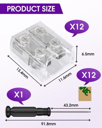 Imagem de Conectores LED HitLights sem solda de 2 pinos e 8 mm, pacote com 12 V, 12 V a 24 V