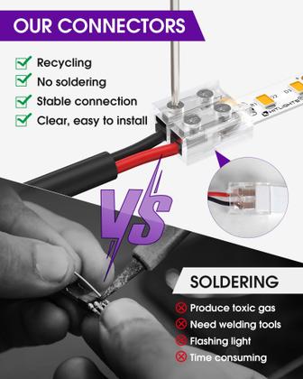 Imagem de Conectores LED HitLights sem solda de 2 pinos e 8 mm, pacote com 12 V, 12 V a 24 V