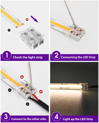 Imagem de Conectores LED HitLights sem solda de 2 pinos e 8 mm, pacote com 12 V, 12 V a 24 V