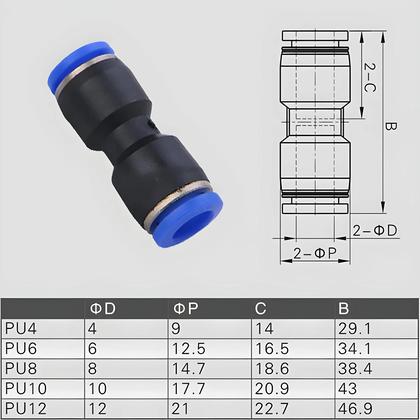 Imagem de Conectores Pneumáticos Rápidos de Plástico - 4 a 16mm (4, 6, 8, 10, 12, 14, 16mm) - Sistema Push-in