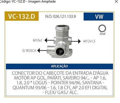 Imagem de Conexão cabeçote à entrada de água gol 1.6/1.8/2.0 após 1994