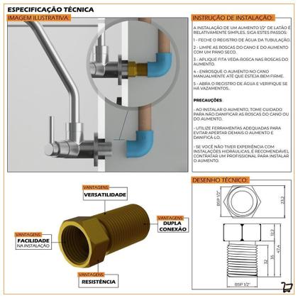 Imagem de Conexão Extensor Aumento Prolongador Longo Rosca 1/2