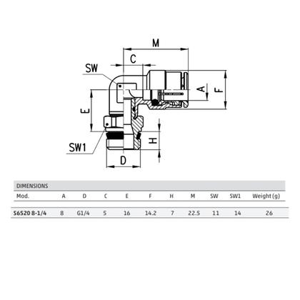 Imagem de Conexão Metálica Cotovelo L Pneumatica 08XG1/4 S6520