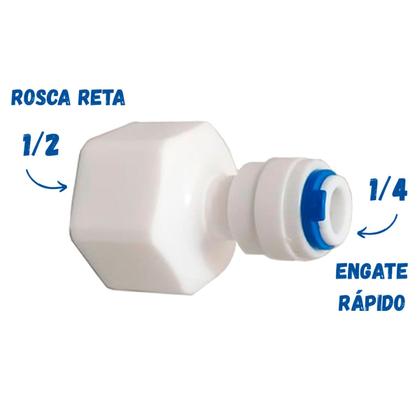 Imagem de Conexão Reta Fêmea 1/2" x Engate Rápido para Mangueira 1/4"