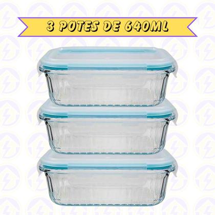 Imagem de Conj 3 Pote Hemértico Canelado 640ML Vidro Forte Forno Freezer