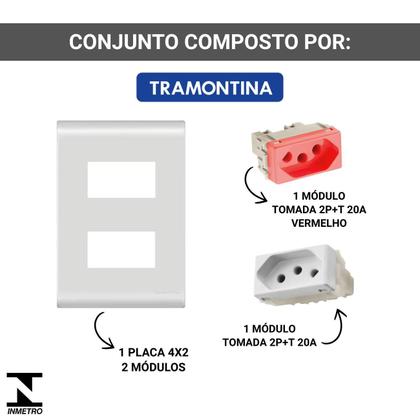 Imagem de Conj. 4x2 Tomada dupla 20a branca + vermelha Liz Tramontina