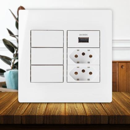 Imagem de Conj 4x4 3 Int Simples + 1 USB 2A + 2 TOM 10A Infiniti